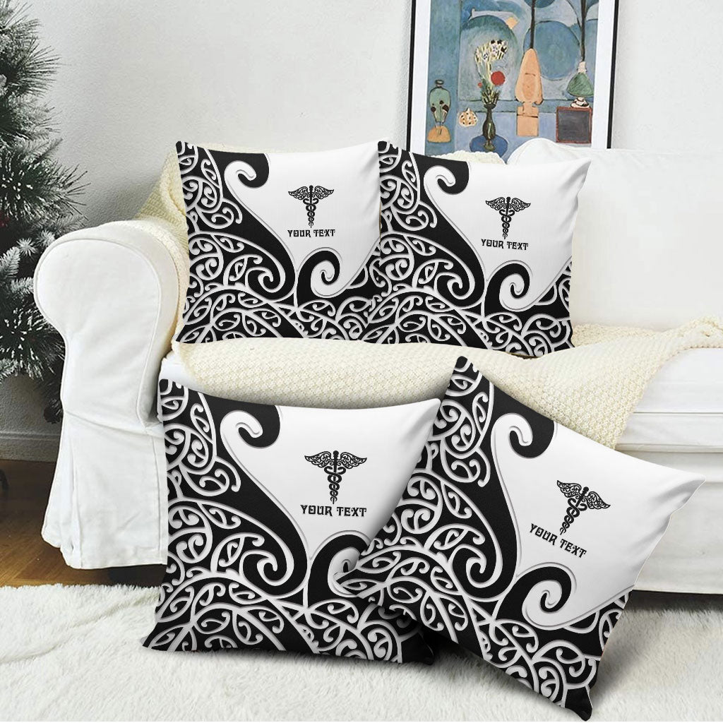 Personalised New Zealand Nurse Pillow Cover Maori Koru Black Version LT05 - Polynesian Pride