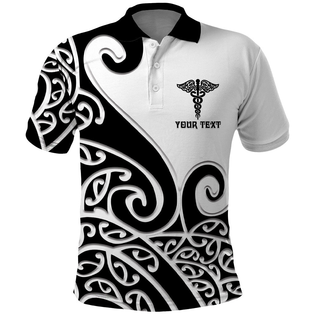 Personalised New Zealand Nurse Polo Shirt Maori Koru Black Version