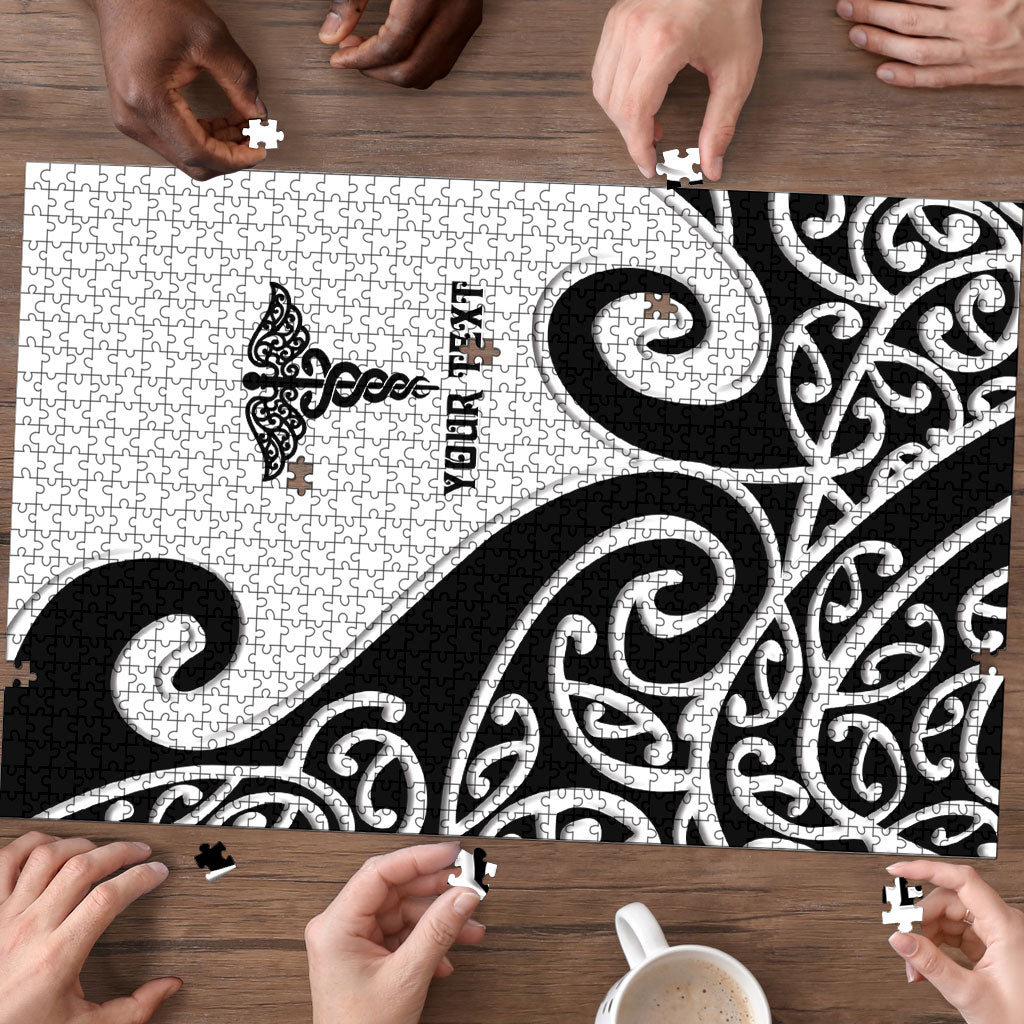 Personalised New Zealand Nurse Puzzle Maori Koru Black Version LT05 - Polynesian Pride