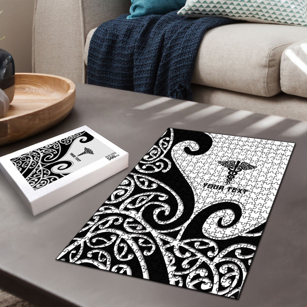Personalised New Zealand Nurse Puzzle Maori Koru Black Version LT05 - Polynesian Pride