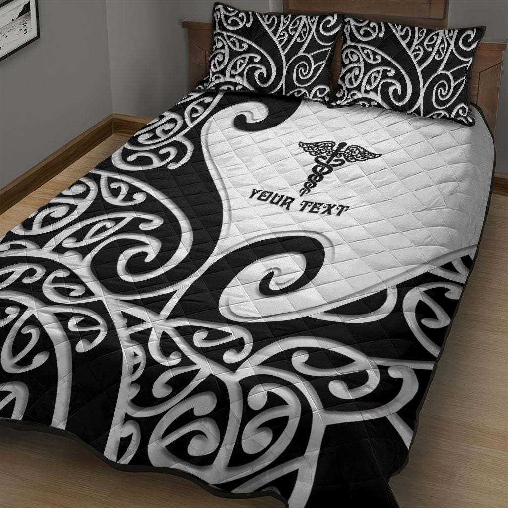 Personalised New Zealand Nurse Quilt Bed Set Maori Koru Black Version LT05 - Polynesian Pride