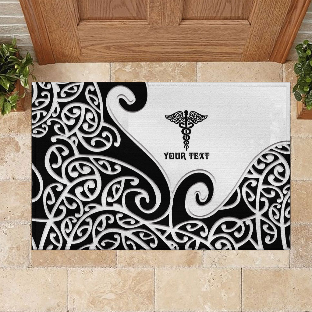 Personalised New Zealand Nurse Rubber Doormat Maori Koru Black Version LT05 Black - Polynesian Pride