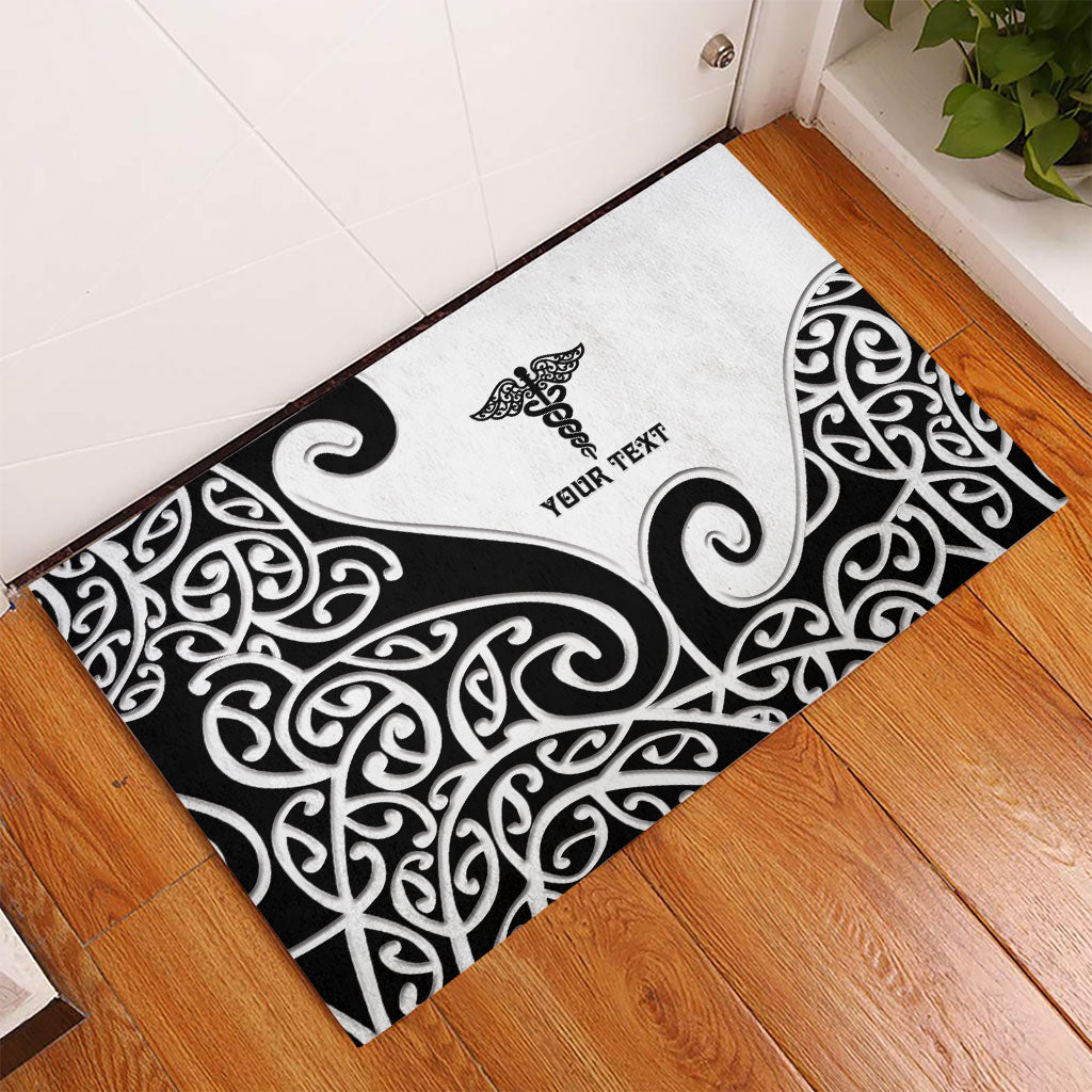 Personalised New Zealand Nurse Rubber Doormat Maori Koru Black Version LT05 - Polynesian Pride