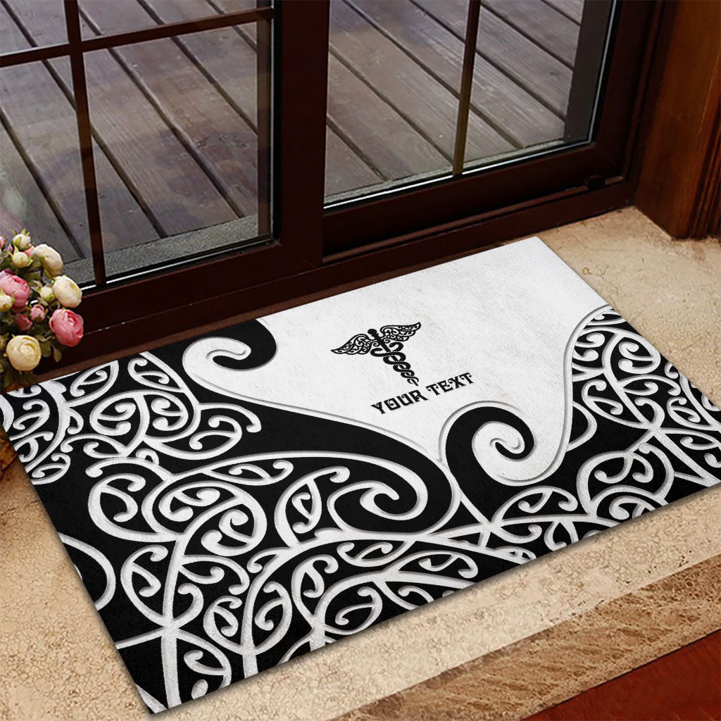Personalised New Zealand Nurse Rubber Doormat Maori Koru Black Version LT05 - Polynesian Pride