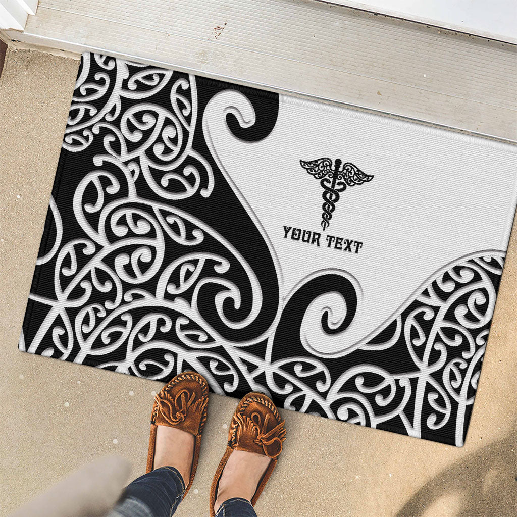 Personalised New Zealand Nurse Rubber Doormat Maori Koru Black Version LT05 - Polynesian Pride