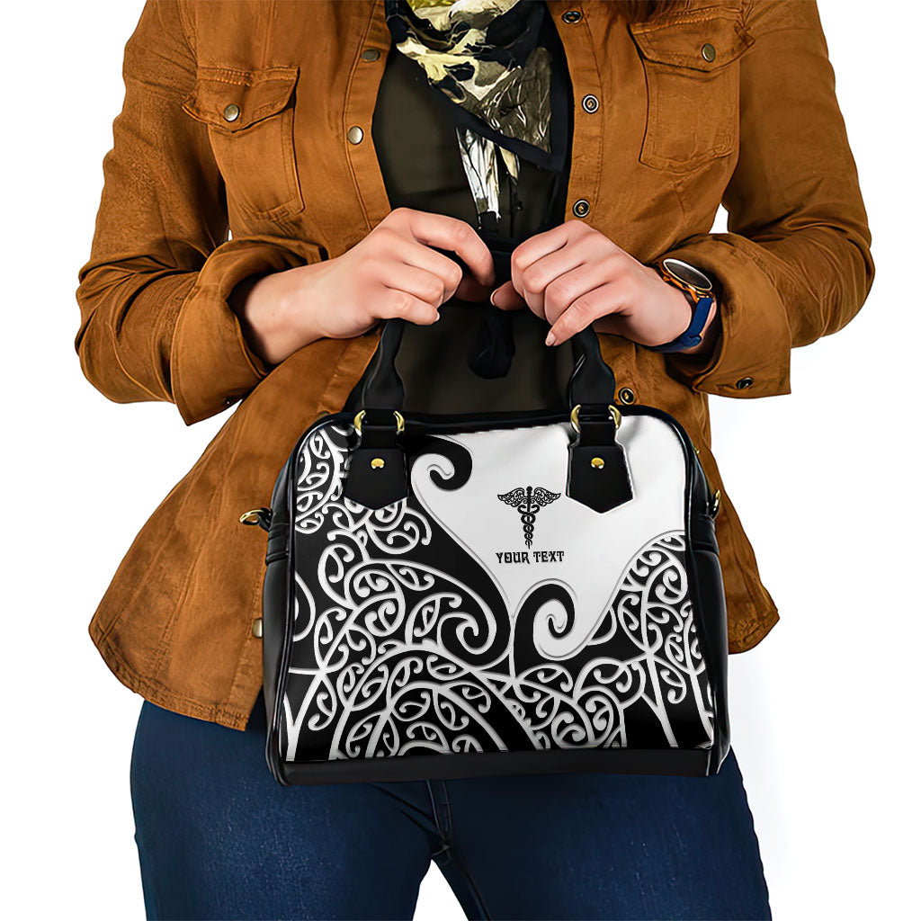 Personalised New Zealand Nurse Shoulder Handbag Maori Koru Black Version LT05 - Polynesian Pride