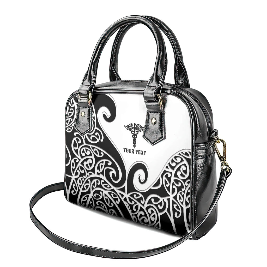 Personalised New Zealand Nurse Shoulder Handbag Maori Koru Black Version LT05 - Polynesian Pride