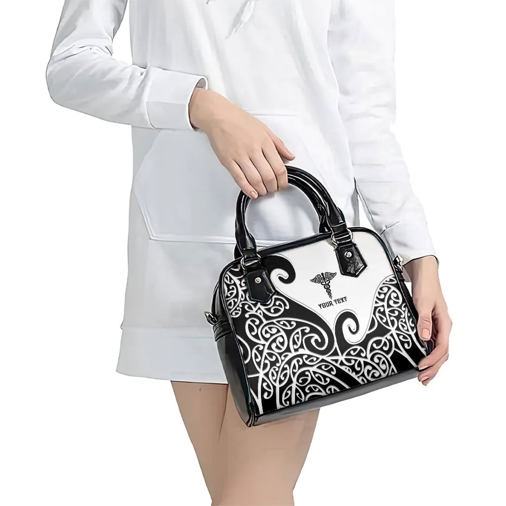 Personalised New Zealand Nurse Shoulder Handbag Maori Koru Black Version LT05 - Polynesian Pride