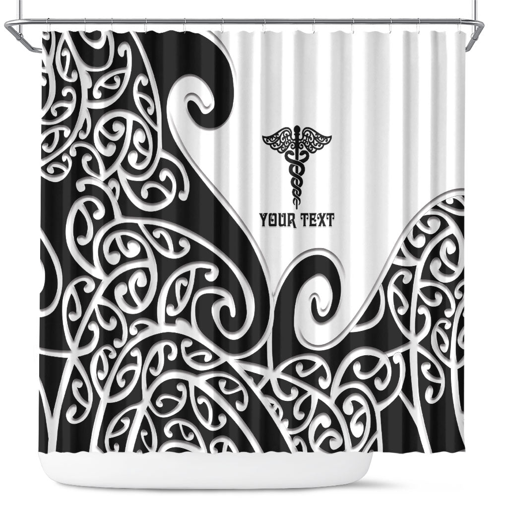 Personalised New Zealand Nurse Shower Curtain Maori Koru Black Version LT05 Black - Polynesian Pride