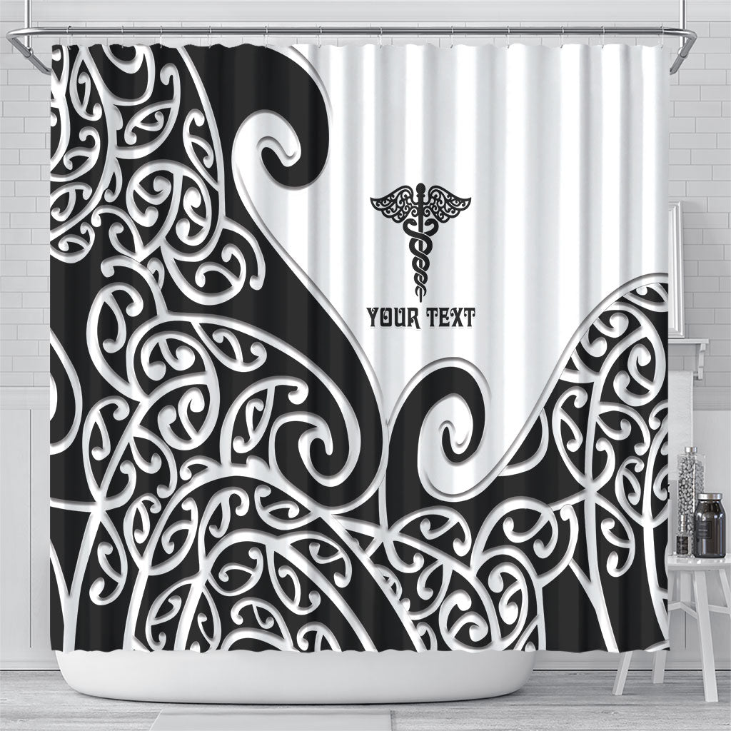Personalised New Zealand Nurse Shower Curtain Maori Koru Black Version LT05 - Polynesian Pride