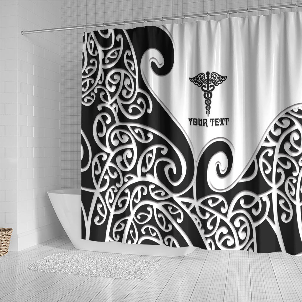 Personalised New Zealand Nurse Shower Curtain Maori Koru Black Version LT05 - Polynesian Pride