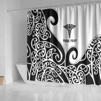 Personalised New Zealand Nurse Shower Curtain Maori Koru Black Version LT05 - Polynesian Pride