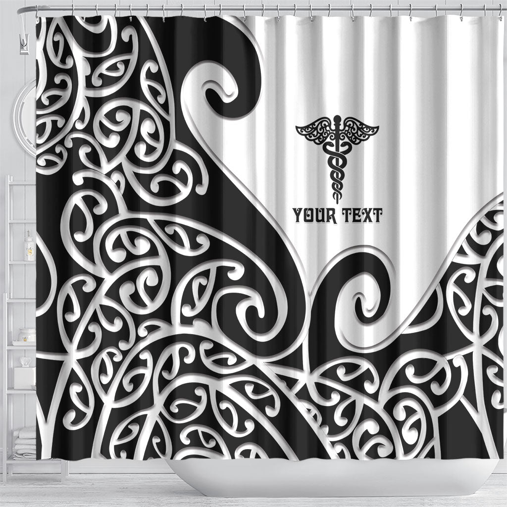 Personalised New Zealand Nurse Shower Curtain Maori Koru Black Version LT05 - Polynesian Pride