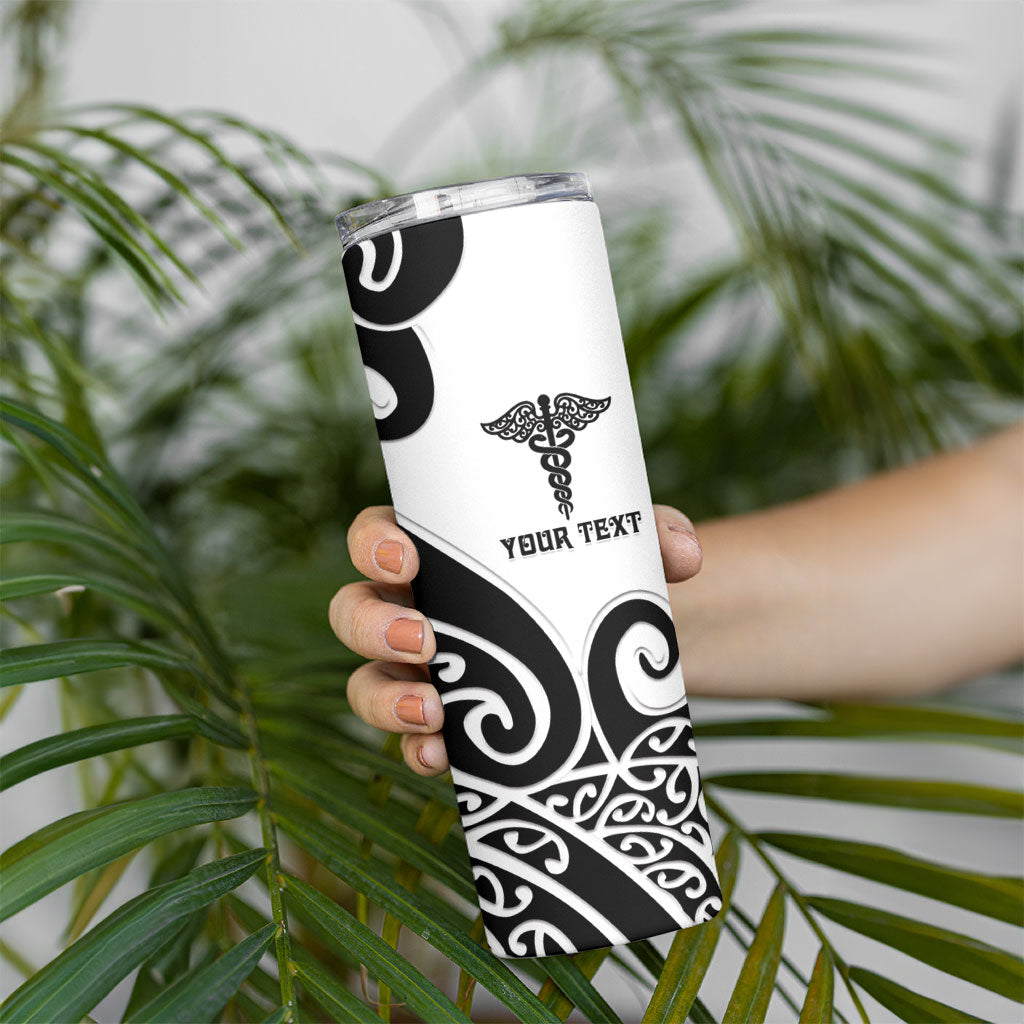 Personalised New Zealand Nurse Skinny Tumbler Maori Koru Black Version LT05 - Polynesian Pride
