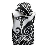 Personalised New Zealand Nurse Sleeveless Hoodie Maori Koru Black Version LT05 - Polynesian Pride