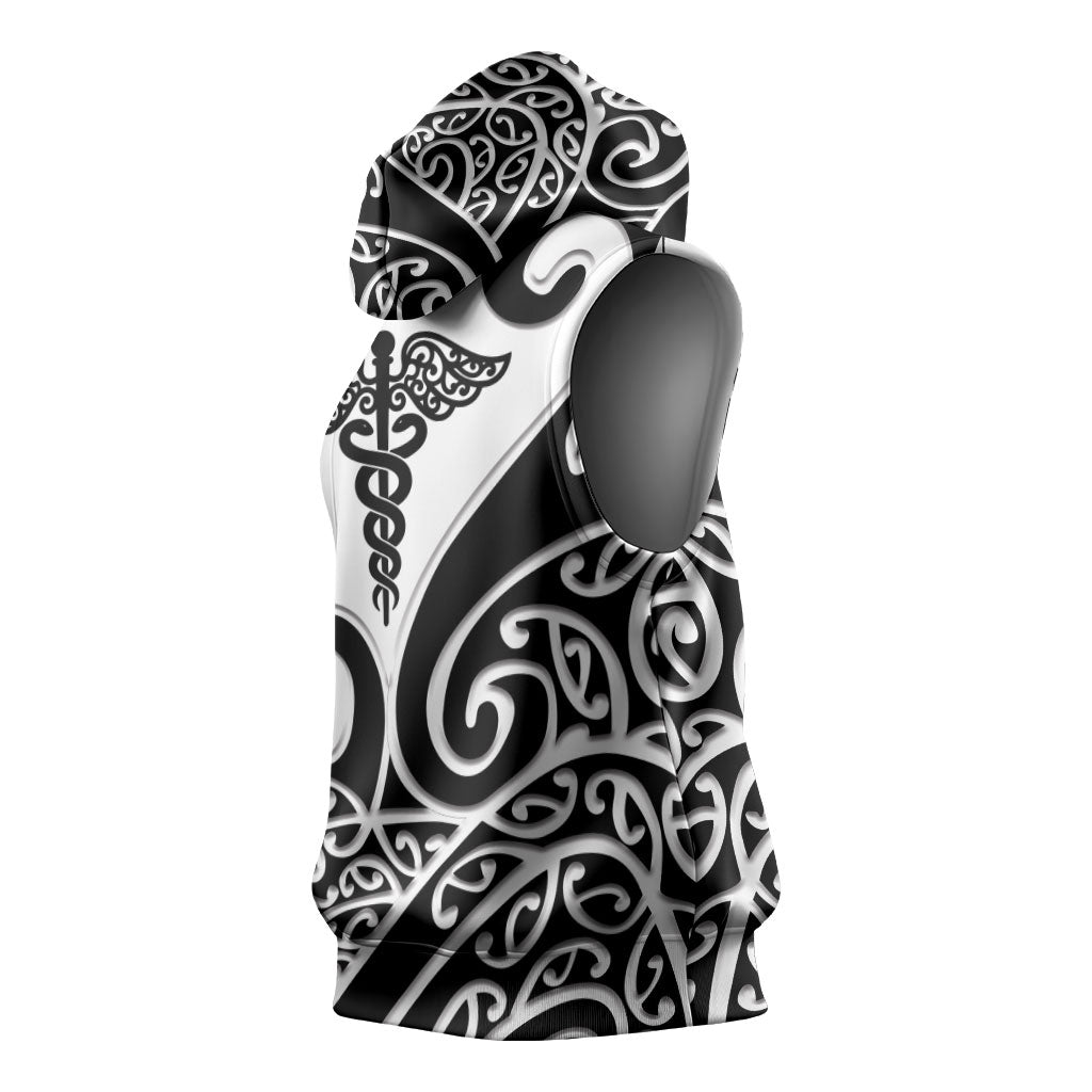 Personalised New Zealand Nurse Sleeveless Hoodie Maori Koru Black Version LT05 - Polynesian Pride