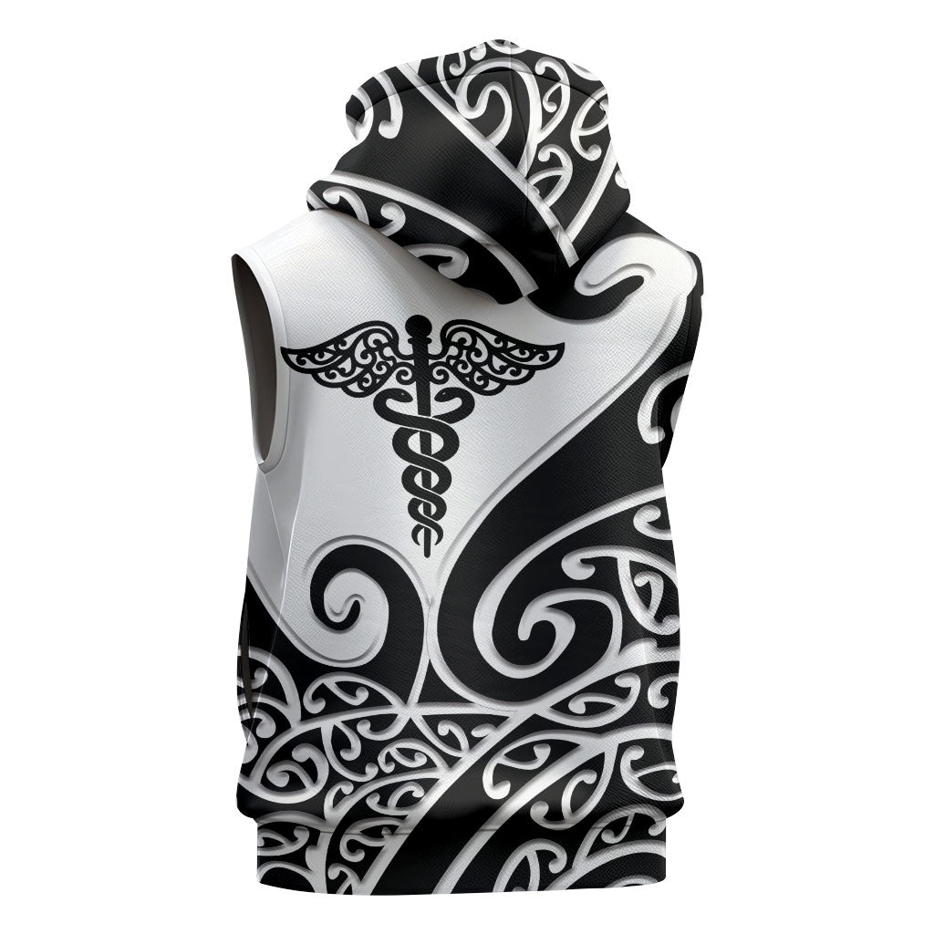 Personalised New Zealand Nurse Sleeveless Zip Hoodie Maori Koru Black Version LT05 - Polynesian Pride