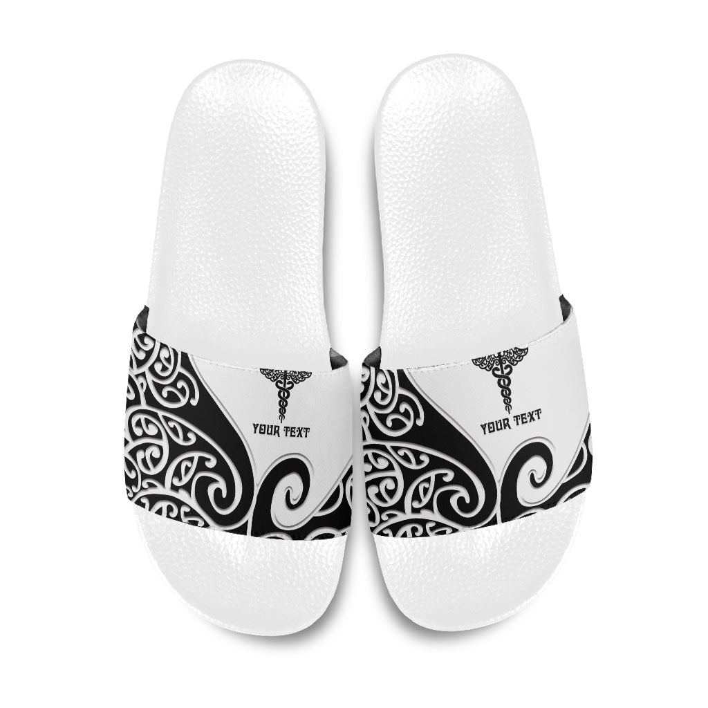 Personalised New Zealand Nurse Slide Sandals Maori Koru Black Version LT05 Black - Polynesian Pride