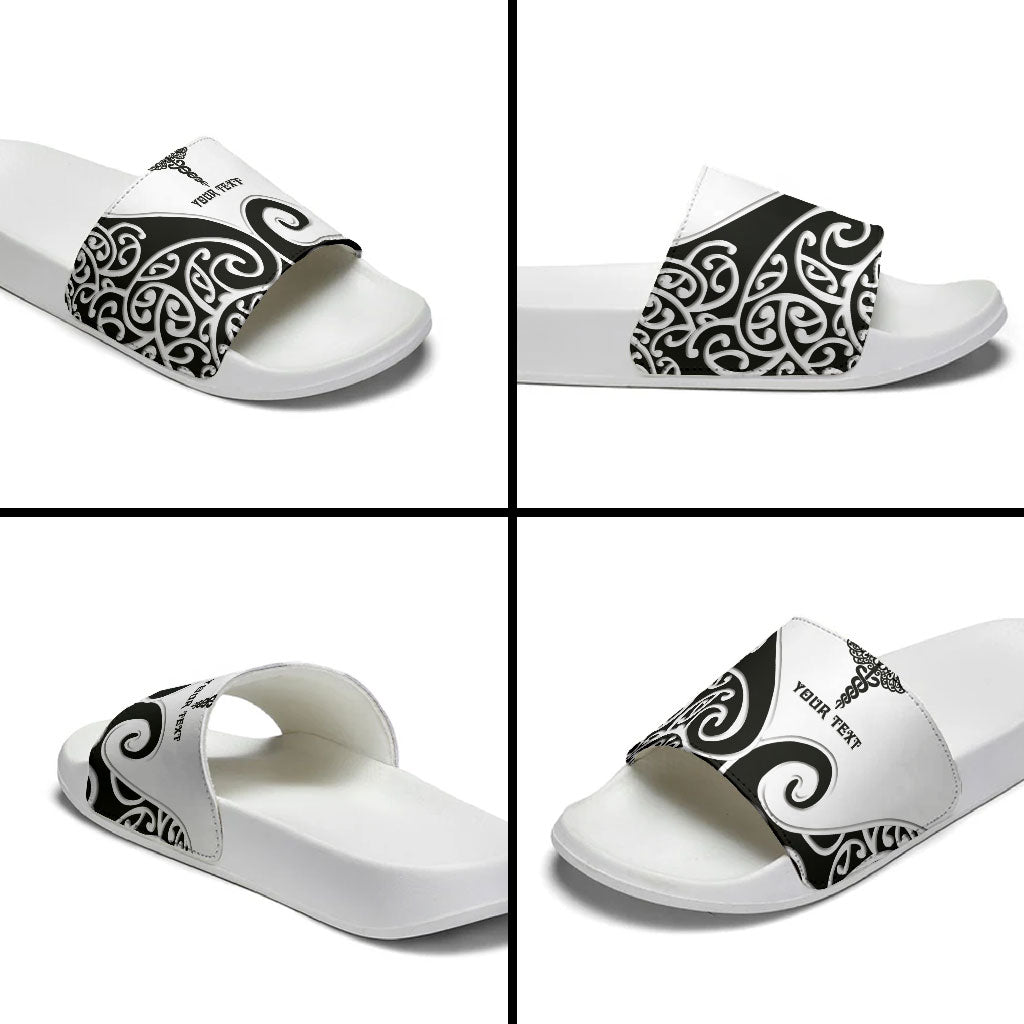 Personalised New Zealand Nurse Slide Sandals Maori Koru Black Version LT05 - Polynesian Pride