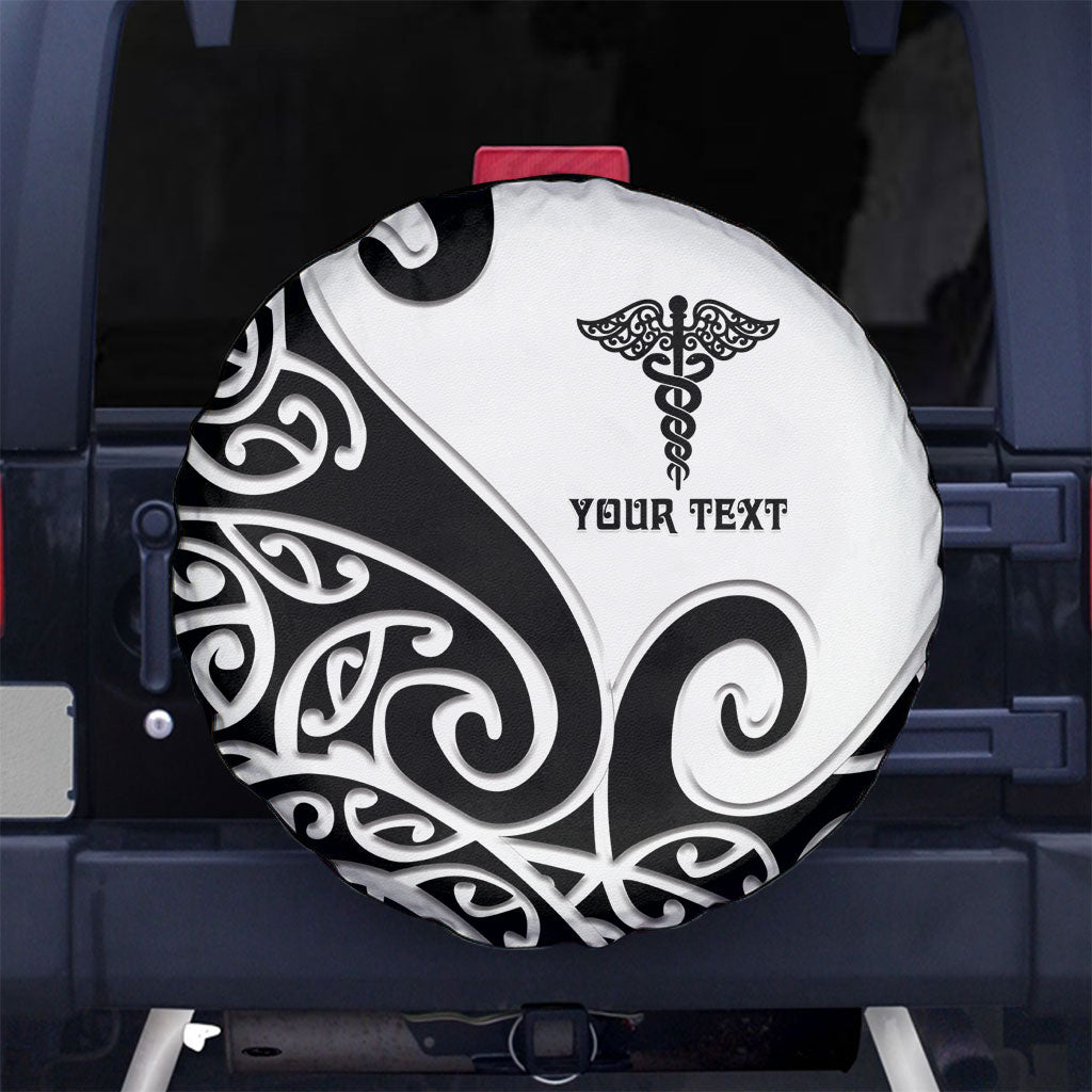 Personalised New Zealand Nurse Spare Tire Cover Maori Koru Black Version LT05 No hole Black - Polynesian Pride