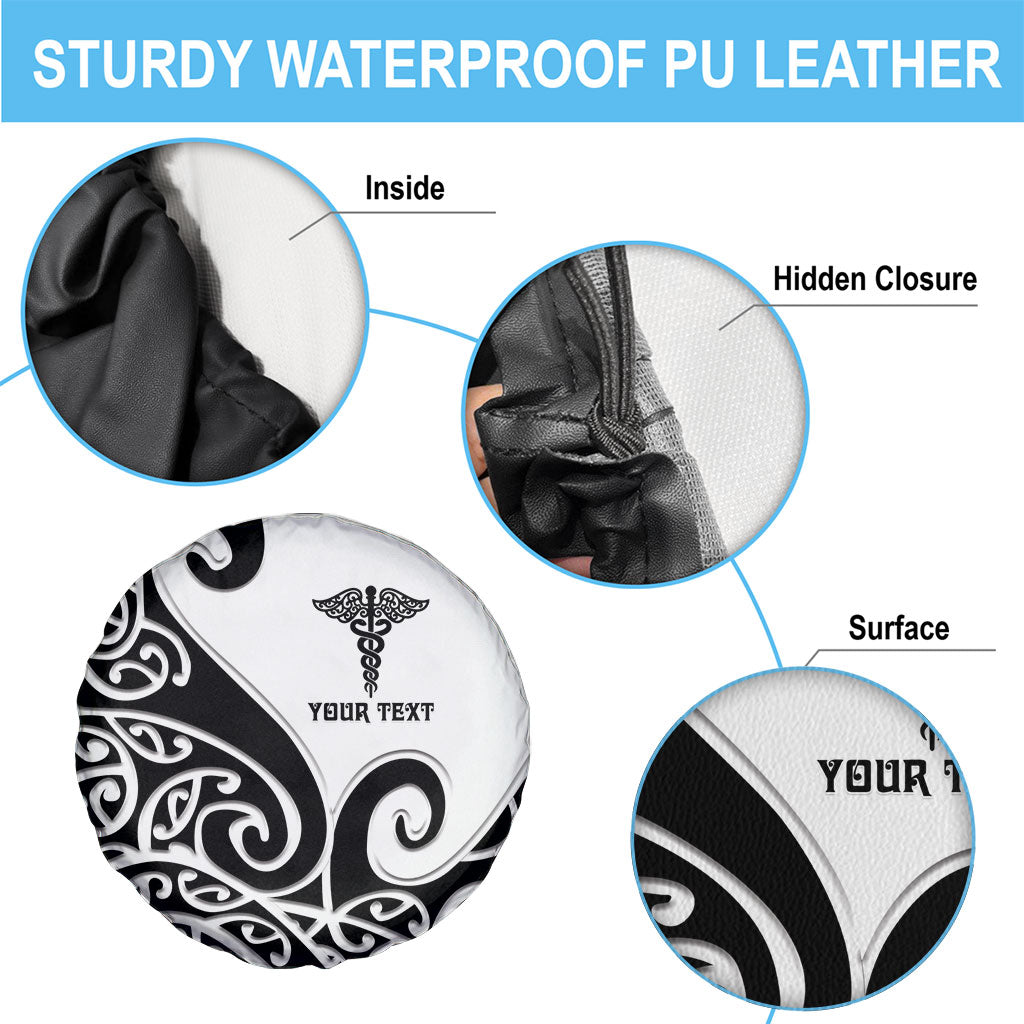 Personalised New Zealand Nurse Spare Tire Cover Maori Koru Black Version LT05 - Polynesian Pride