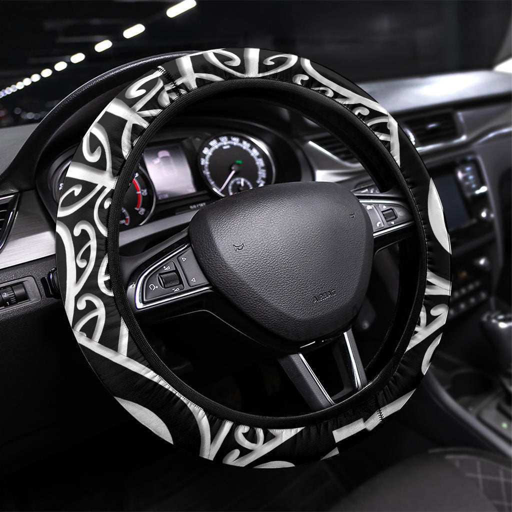 New Zealand Nurse Steering Wheel Cover Maori Koru Black Version LT05 Universal Fit Black - Polynesian Pride