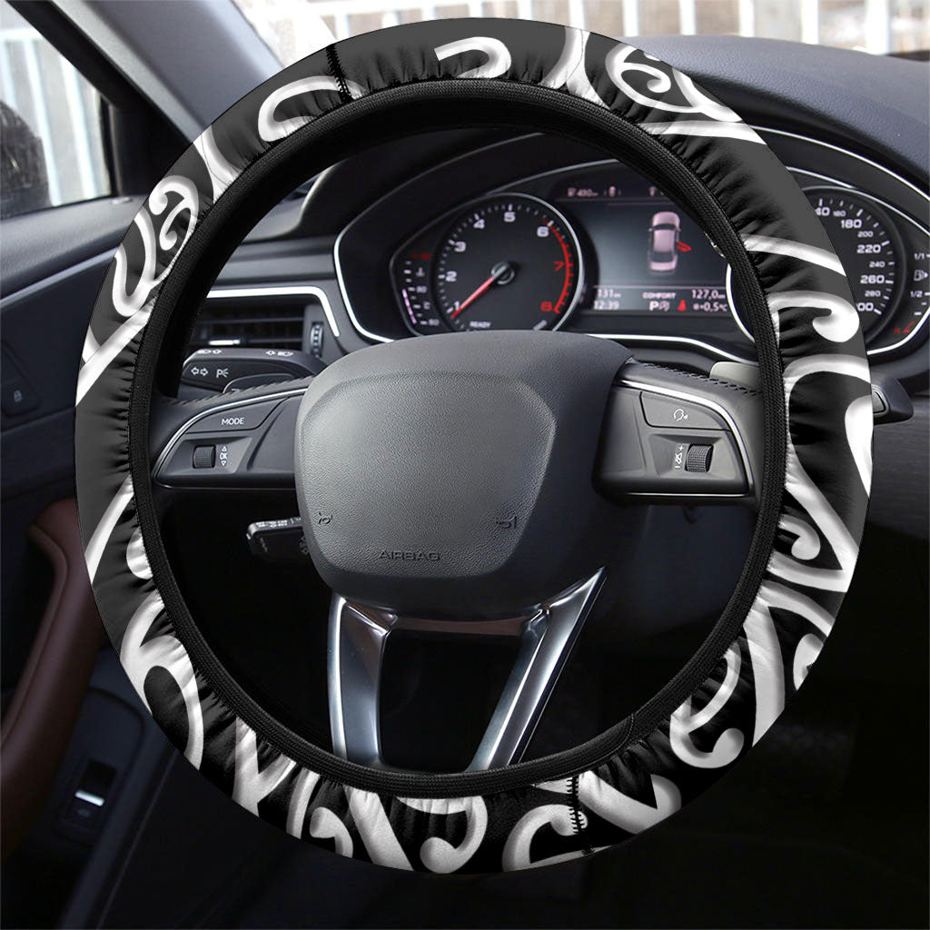 New Zealand Nurse Steering Wheel Cover Maori Koru Black Version LT05 - Polynesian Pride