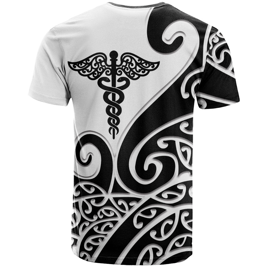 Personalised New Zealand Nurse T Shirt Maori Koru Black Version