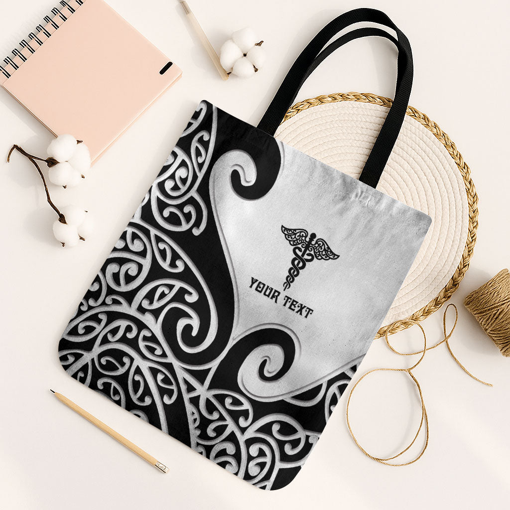 Personalised New Zealand Nurse Tote Bag Maori Koru Black Version LT05 Black Strap One Size Black - Polynesian Pride