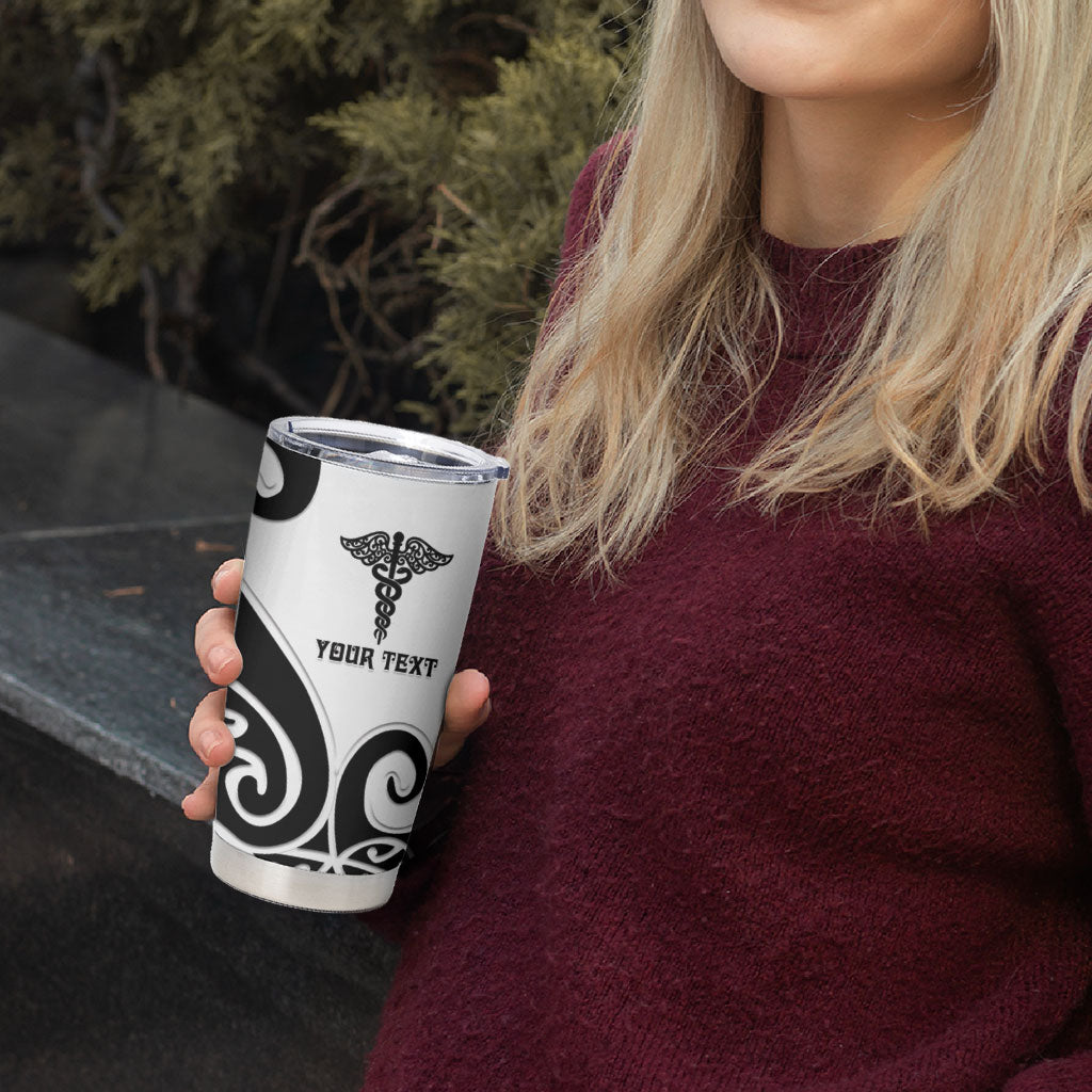 Personalised New Zealand Nurse Tumbler Cup Maori Koru Black Version LT05 - Polynesian Pride