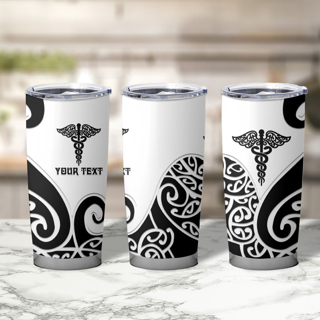 Personalised New Zealand Nurse Tumbler Cup Maori Koru Black Version LT05 - Polynesian Pride
