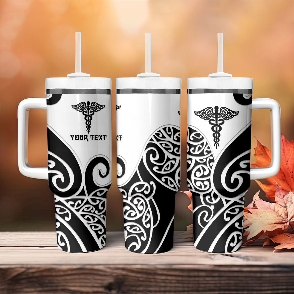 Personalised New Zealand Nurse Tumbler With Handle Maori Koru Black Version LT05 - Polynesian Pride