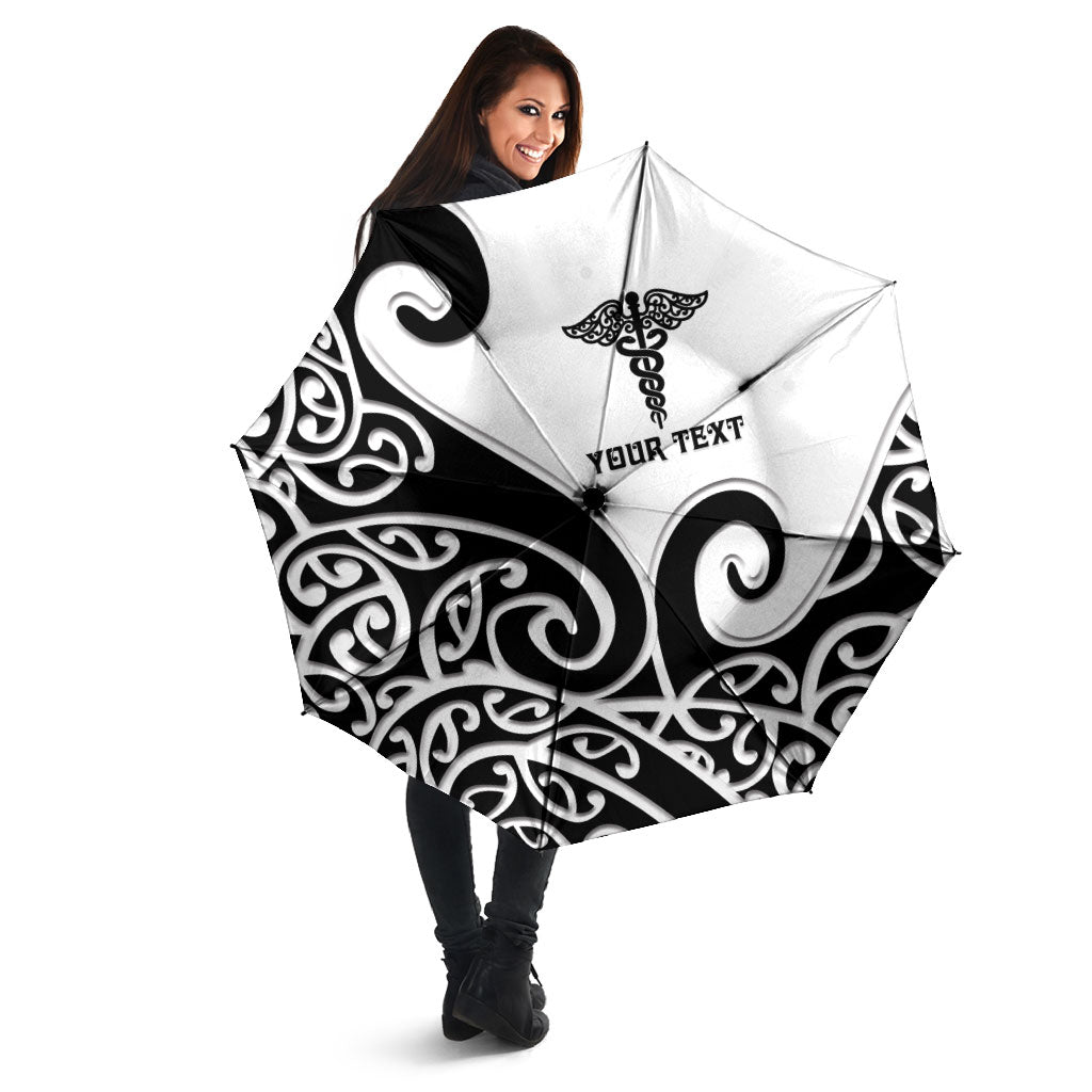 Personalised New Zealand Nurse Umbrella Maori Koru Black Version LT05 - Polynesian Pride