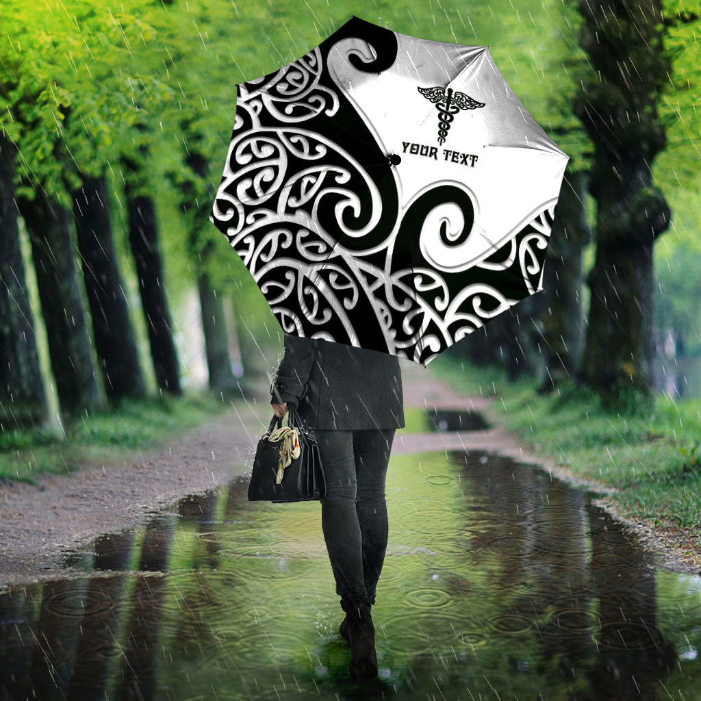 Personalised New Zealand Nurse Umbrella Maori Koru Black Version LT05 - Polynesian Pride