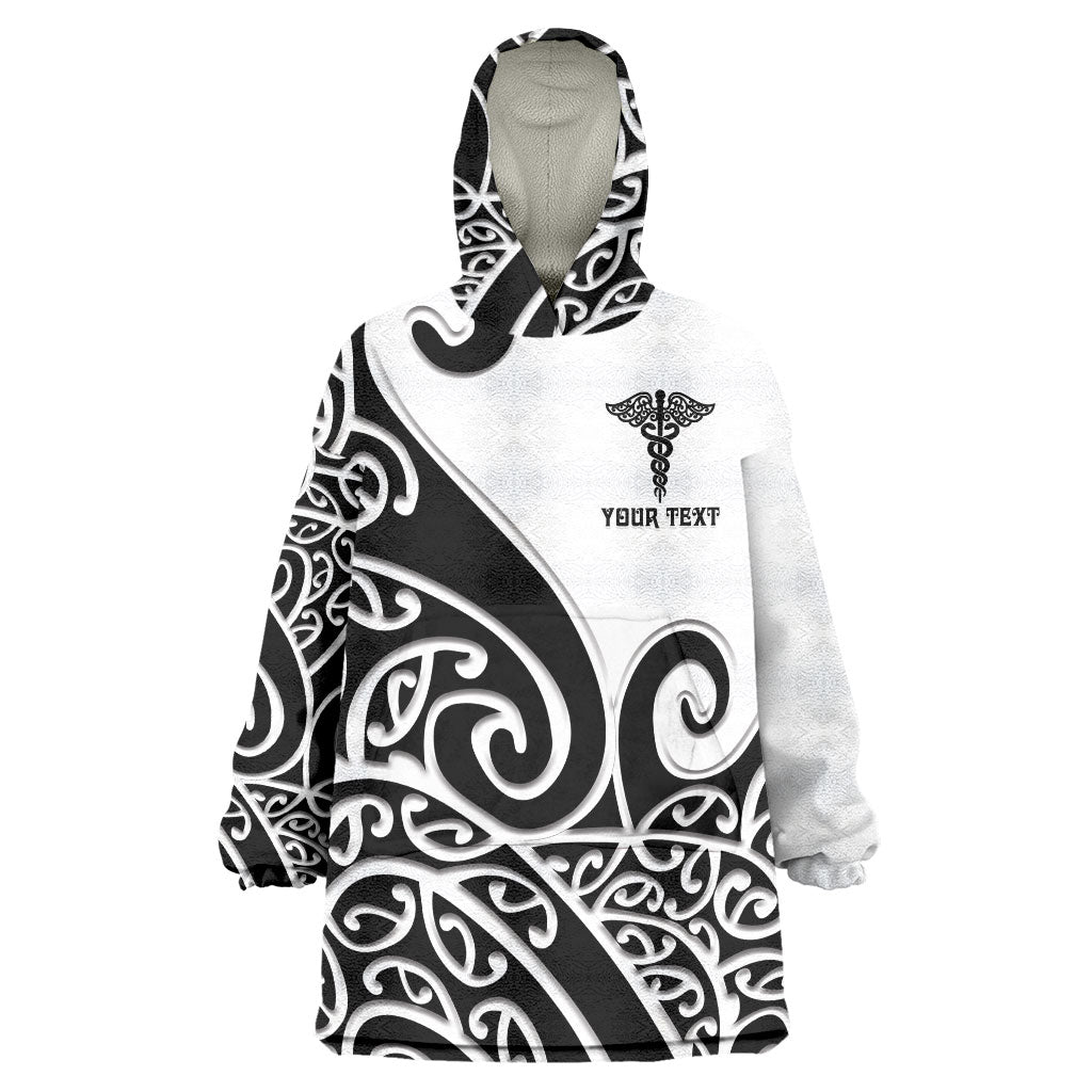 Personalised New Zealand Nurse Wearable Blanket Hoodie Maori Koru Black Version LT05 One Size Black - Polynesian Pride