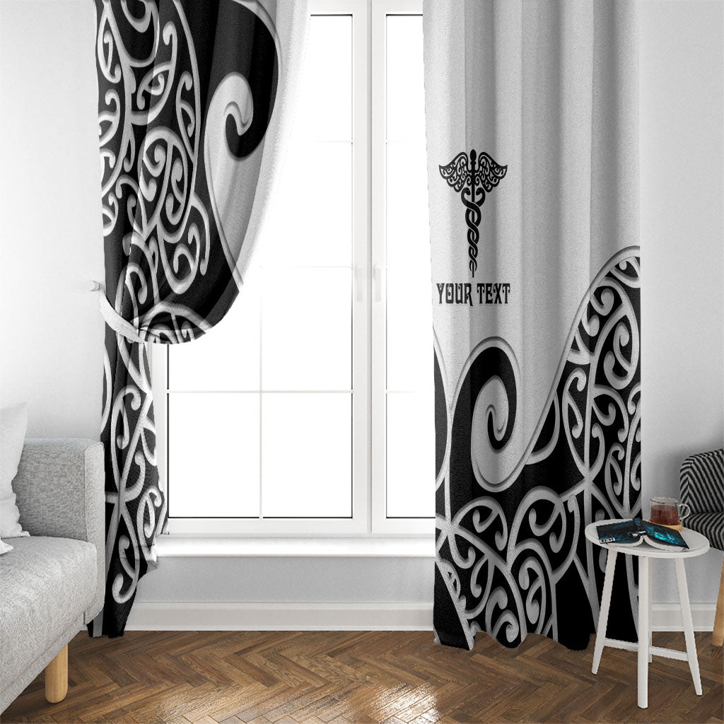 Personalised New Zealand Nurse Window Curtain Maori Koru Black Version