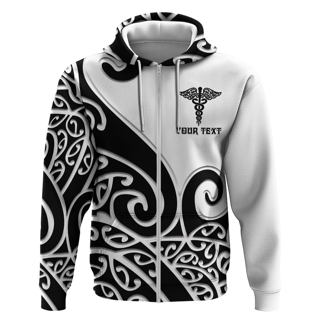 Personalised New Zealand Nurse Zip Hoodie Maori Koru Black Version LT05 Zip Hoodie Black - Polynesian Pride