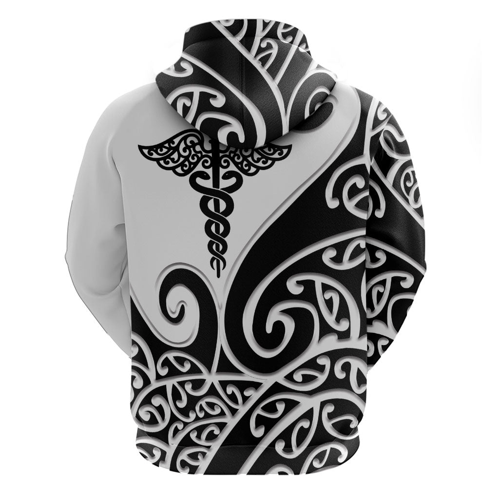 Personalised New Zealand Nurse Zip Hoodie Maori Koru Black Version LT05 - Polynesian Pride