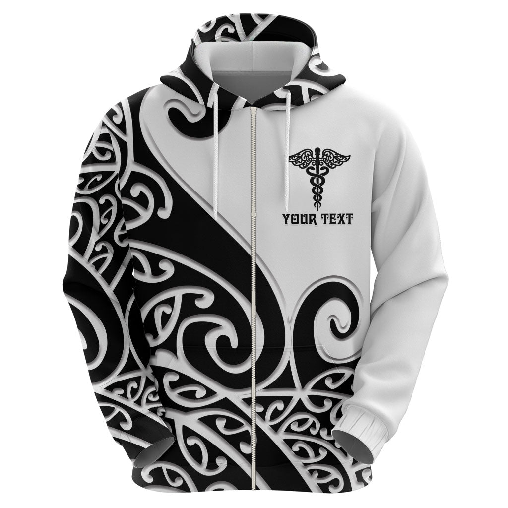 Personalised New Zealand Nurse Zip Hoodie Maori Koru Black Version LT05 - Polynesian Pride