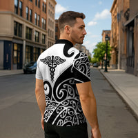 Personalised New Zealand Nurse Zipper Polo Shirt Maori Koru Black Version