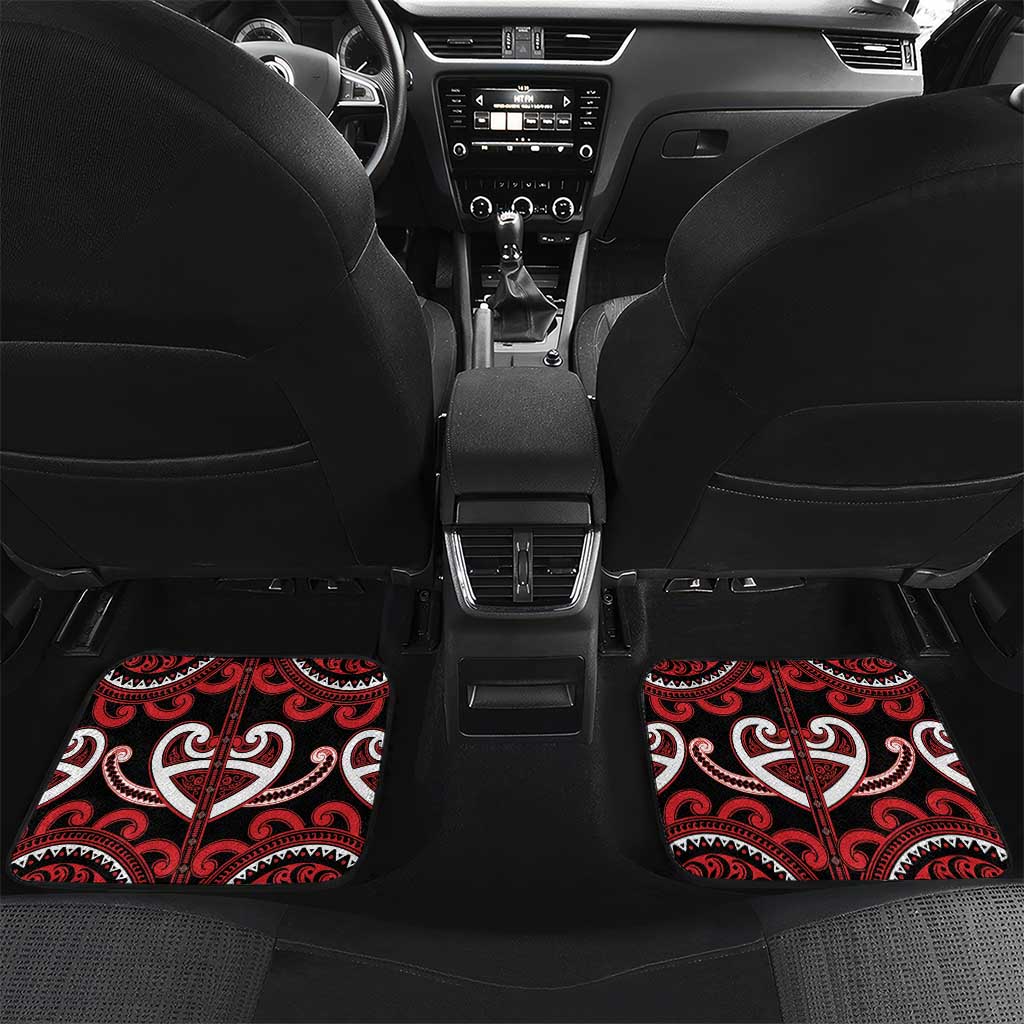 Aotearoa Ngapuhi Car Mats Maori Tribal Pattern LT05 Set 2pcs - Back Red - Polynesian Pride
