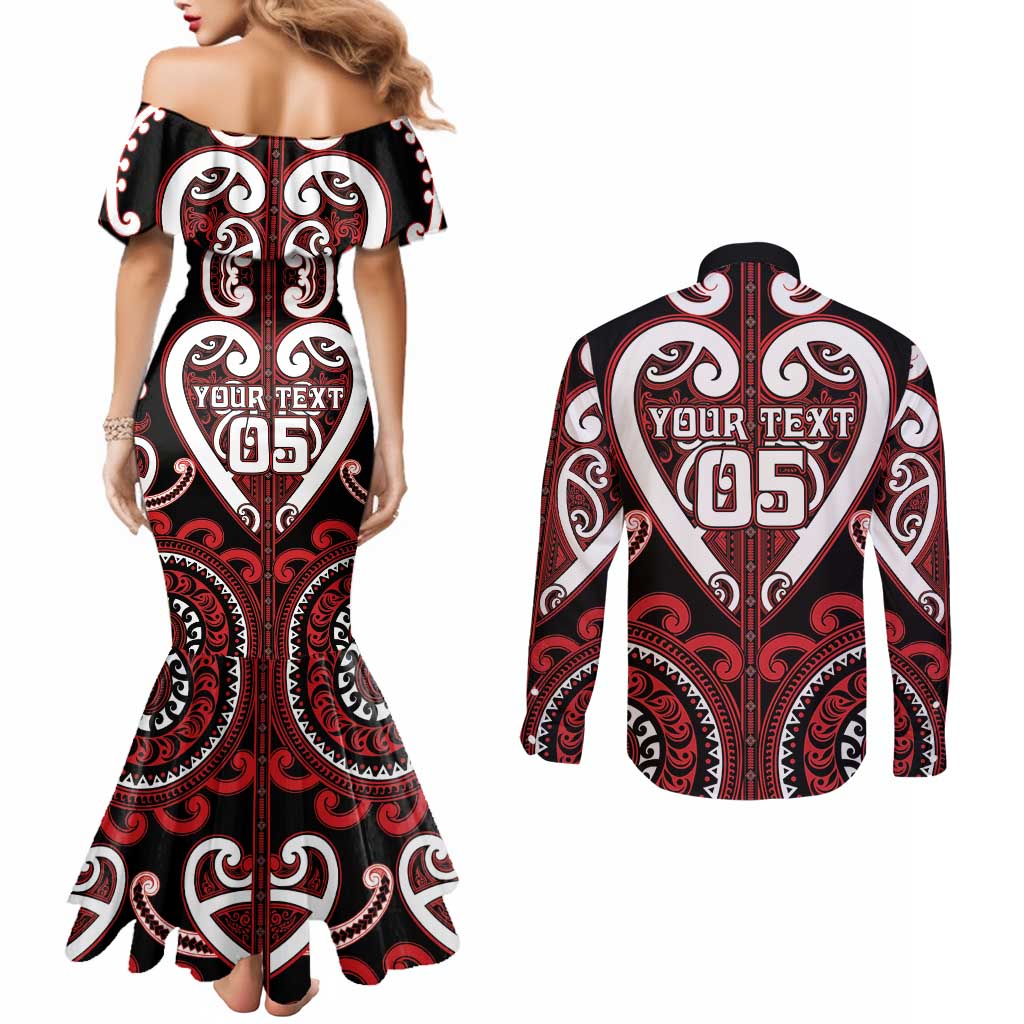 Custom Aotearoa Ngapuhi Couples Matching Mermaid Dress and Long Sleeve Button Shirt Maori Tribal Pattern LT05 - Polynesian Pride