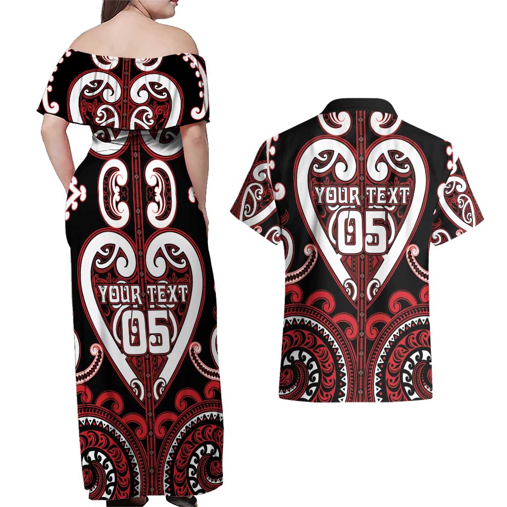 Custom Aotearoa Ngapuhi Couples Matching Off Shoulder Maxi Dress and Hawaiian Shirt Maori Tribal Pattern LT05 - Polynesian Pride