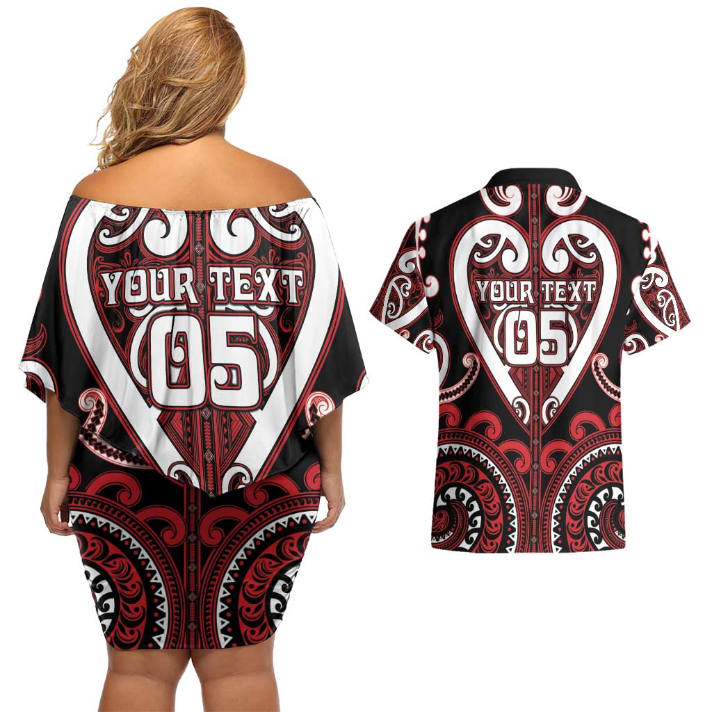 Custom Aotearoa Ngapuhi Couples Matching Off Shoulder Short Dress and Hawaiian Shirt Maori Tribal Pattern LT05 - Polynesian Pride