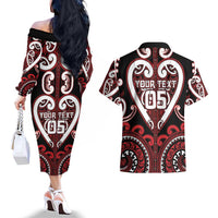 Custom Aotearoa Ngapuhi Couples Matching Off The Shoulder Long Sleeve Dress and Hawaiian Shirt Maori Tribal Pattern LT05 - Polynesian Pride
