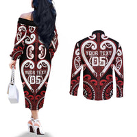 Custom Aotearoa Ngapuhi Couples Matching Off The Shoulder Long Sleeve Dress and Long Sleeve Button Shirt Maori Tribal Pattern LT05 - Polynesian Pride