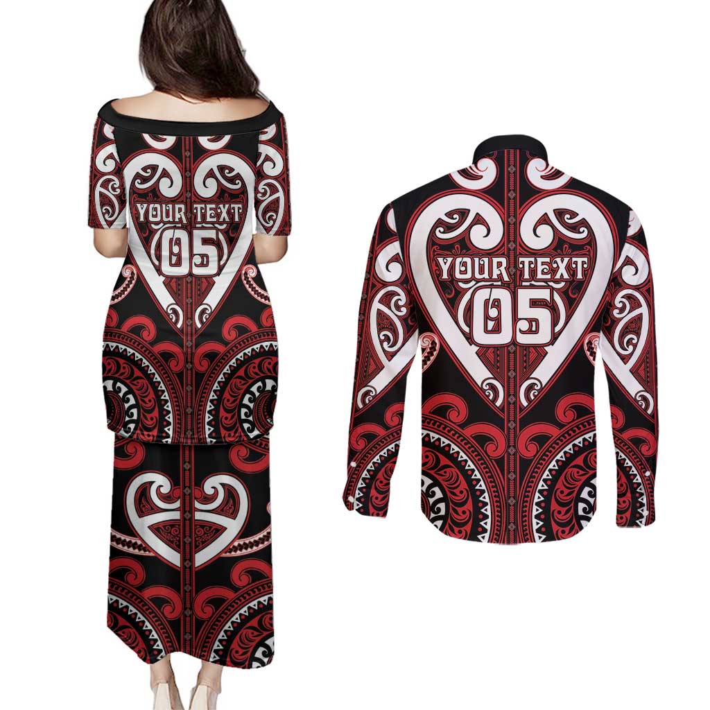 Custom Aotearoa Ngapuhi Couples Matching Puletasi and Long Sleeve Button Shirt Maori Tribal Pattern LT05 - Polynesian Pride
