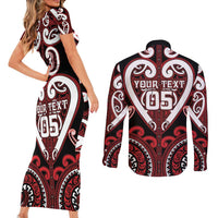 Custom Aotearoa Ngapuhi Couples Matching Short Sleeve Bodycon Dress and Long Sleeve Button Shirt Maori Tribal Pattern LT05 - Polynesian Pride