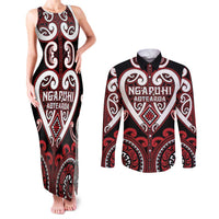Custom Aotearoa Ngapuhi Couples Matching Tank Maxi Dress and Long Sleeve Button Shirt Maori Tribal Pattern LT05 Red - Polynesian Pride