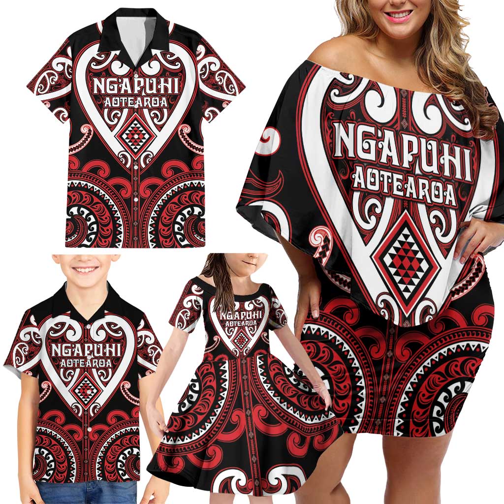 Custom Aotearoa Ngapuhi Family Matching Off Shoulder Short Dress and Hawaiian Shirt Maori Tribal Pattern LT05 - Polynesian Pride